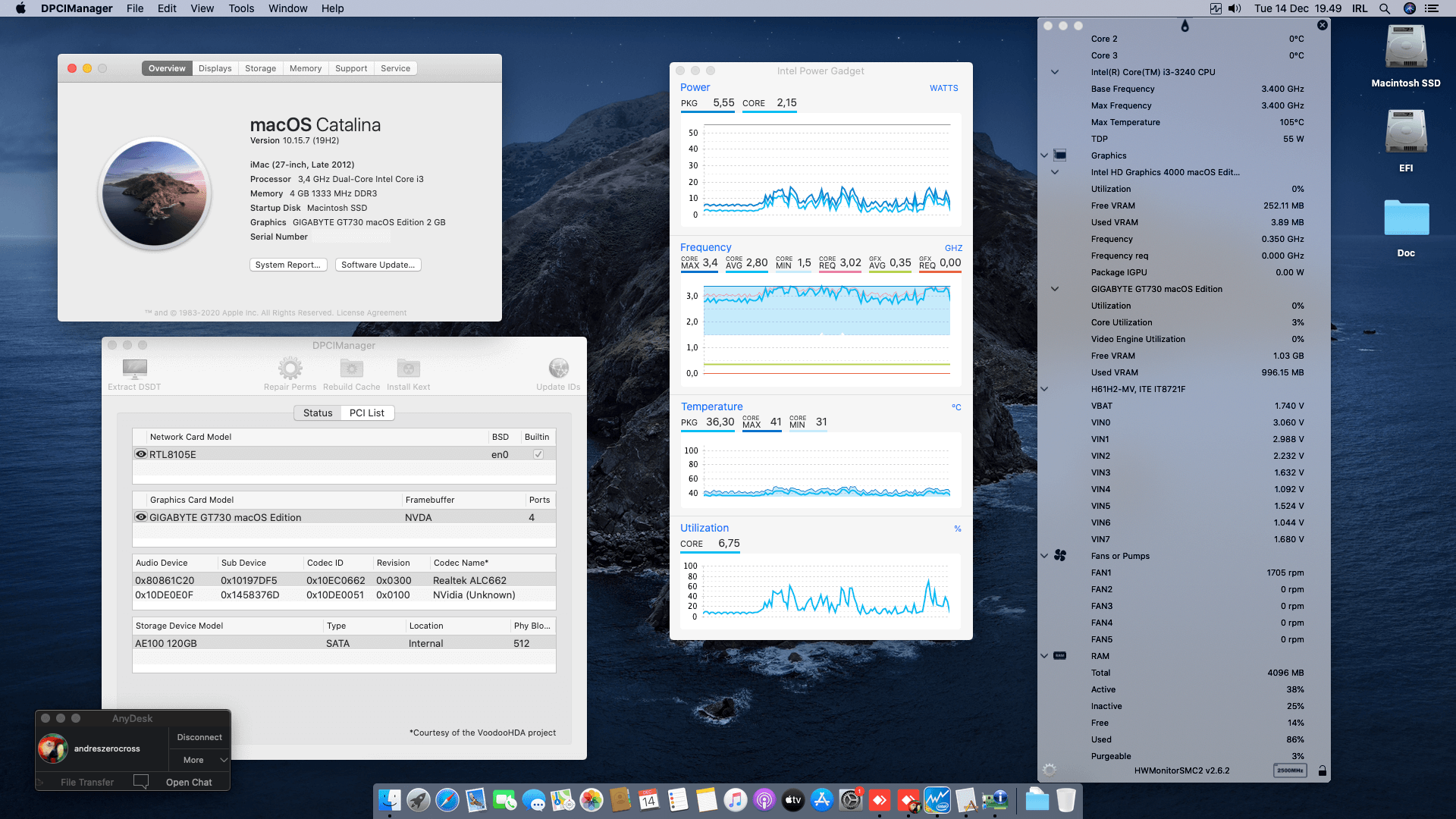 Success Hackintosh macOS Catalina 10.15.7 Build 19H2 in ECS H61H2-MV + Intel Core i3 3240 + Gigabyte GT730 Kepler